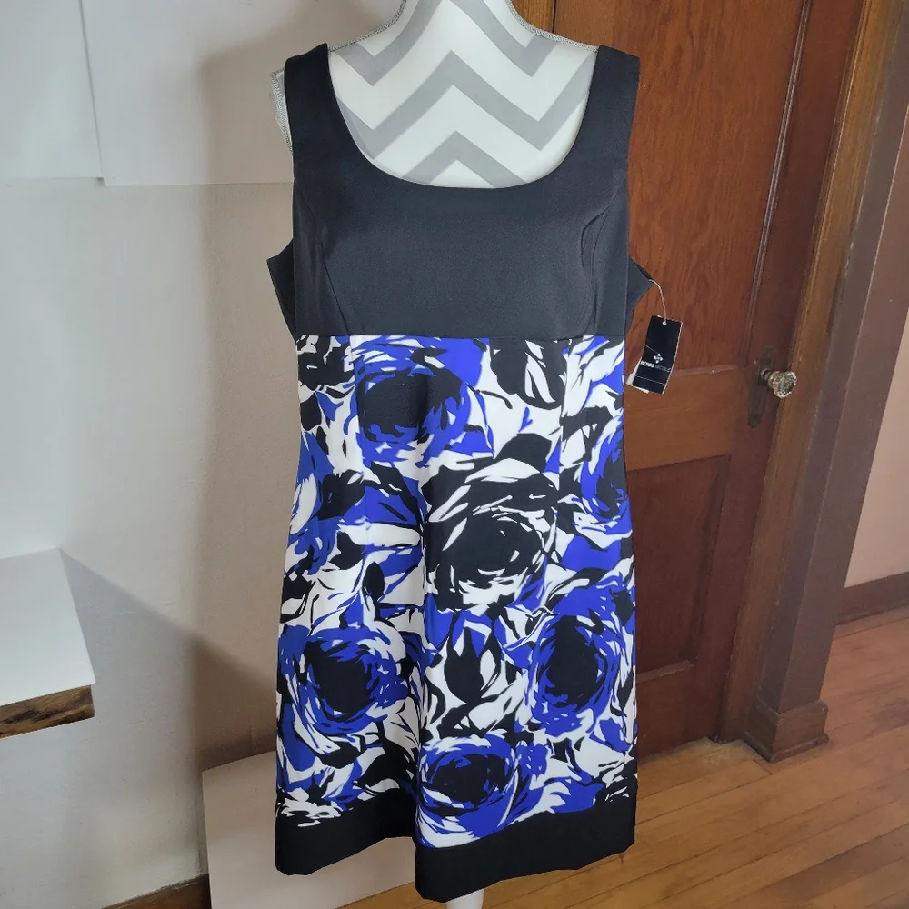 NWT Ronni Nicole Black and blue Floral Tank Dress Size 18 - Picture 2 of 11